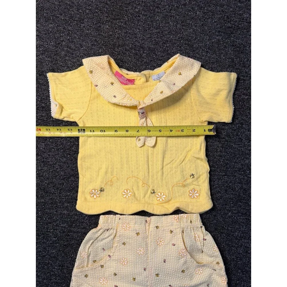 VTG Kids Headquarters Girl SZ 4 Yellow Floral Matching Outfit Retro‎ Summer 90's